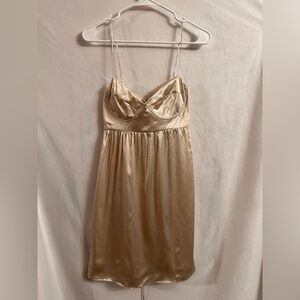 🍾Venus Gold Metallic Mini Cocktail Party Dress 100% Silk Size 4